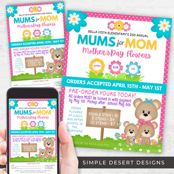 cute mums for mom flower fundraiser flyers with pre order forms templates